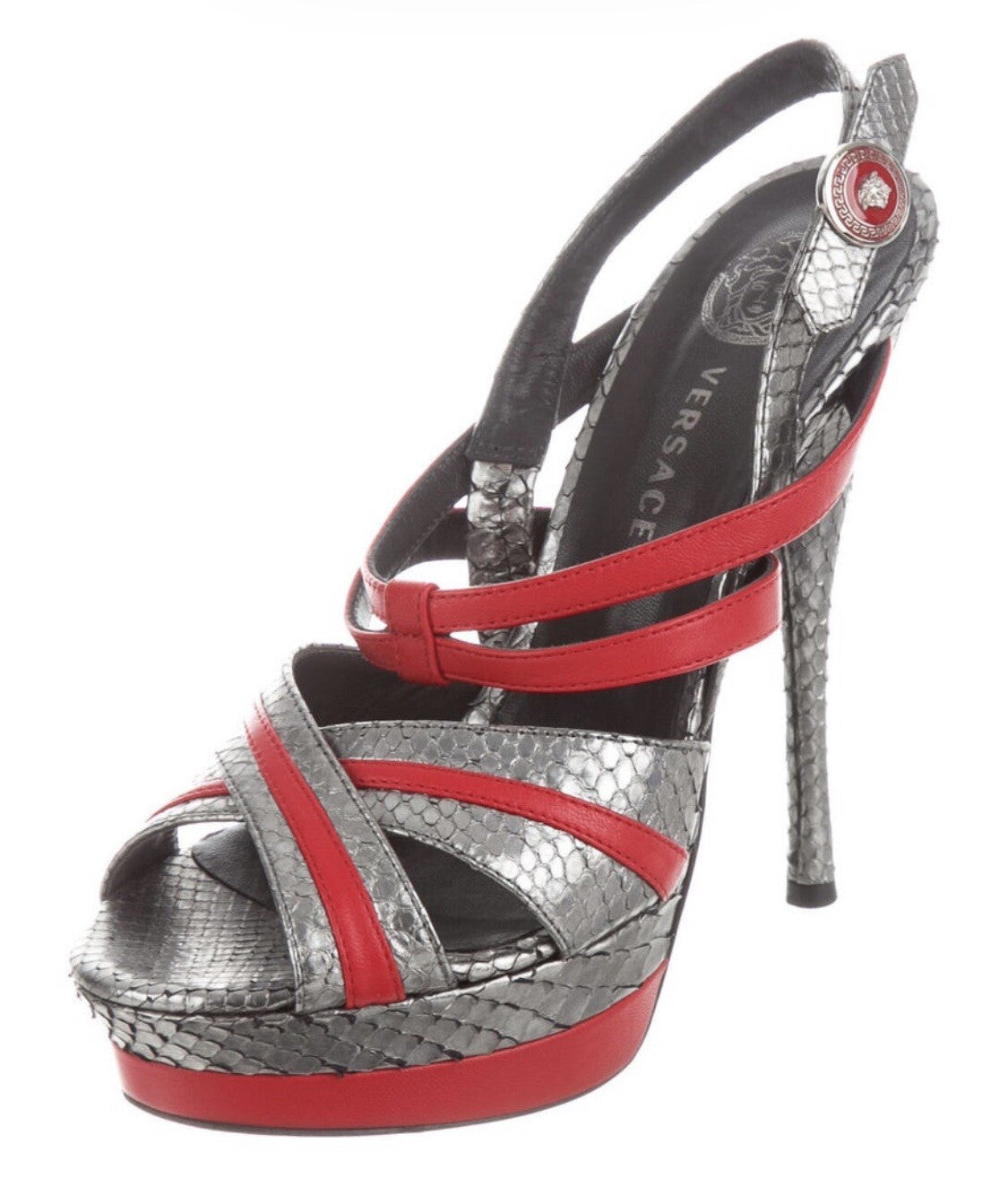 VERSACE PYTHON SNAKESKIN & RED LEATHER SANDALS WITH BOX SZ 8 38