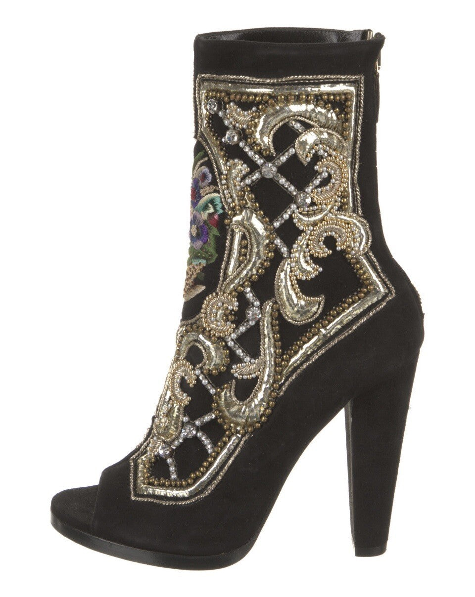 NEW BALMAIN BLACK SUEDE BEADED EMBELLISHED ANKLE BOOTS SZ 6 36