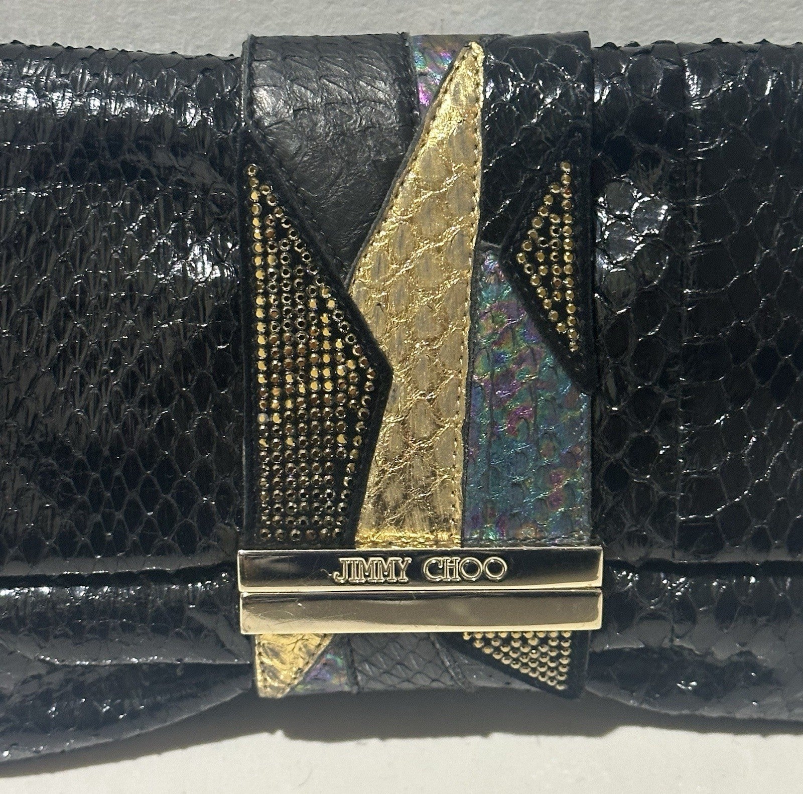 $2200 JIMMY CHOO CLUTCH PYTHON SNAKESKIN/ SWAROVSKI CRYSTAL
