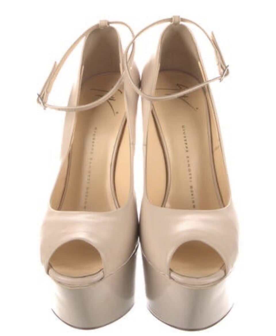 GIUSEPPE ZANOTTI NUDE LEATHER WEDGE HEELS SZ 9.5 39.5