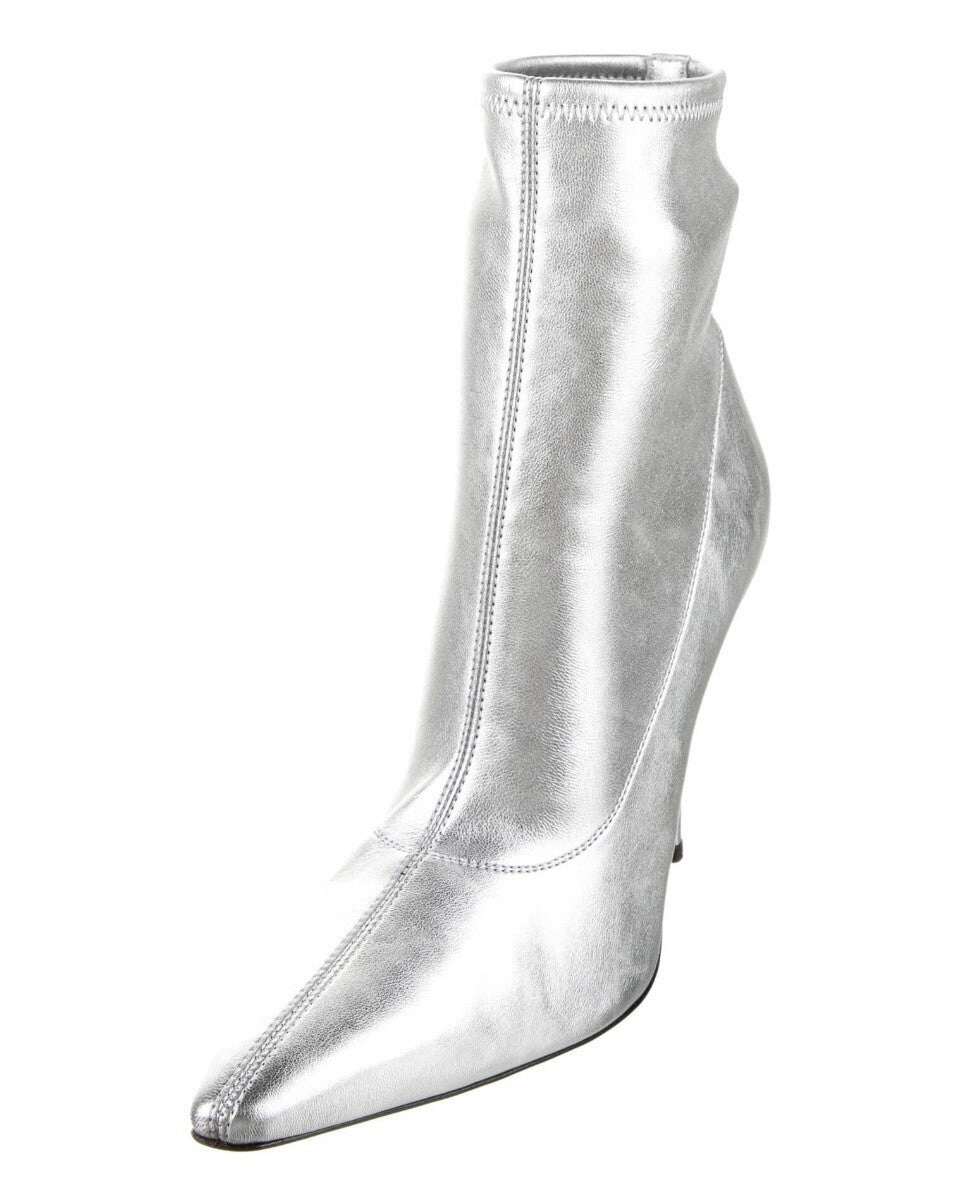 $995 NEW GIUSEPPE ZANOTTI METALLIC SILVER LEATHER SOCK ANKLE BOOTS SZ 9 39