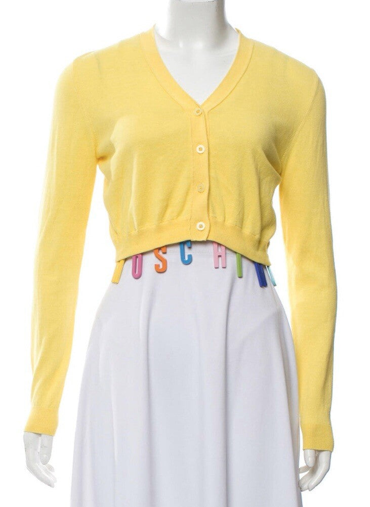 $525 NWOT MOSCHINO COUTURE YELLOW COTTON SHRUG W/ LOGO SZ L
