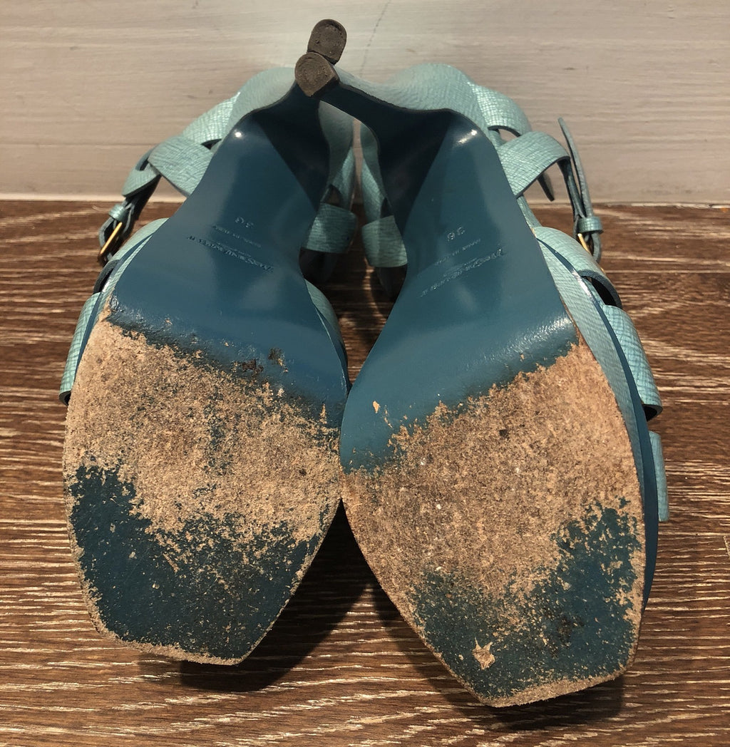$995 YSL YVES SAINT LAURENT AQUA TRIBUTE  105 HEEL SANDALS SZ 6