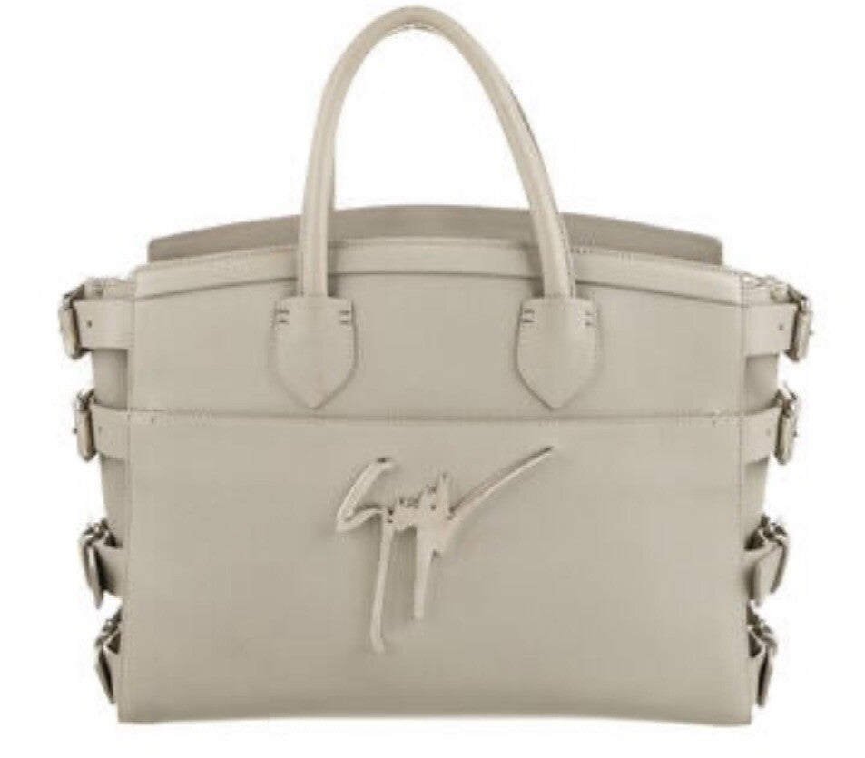 GIUSEPPE ZANOTTI GREY LEATHER LOGO BUCKLE BAG