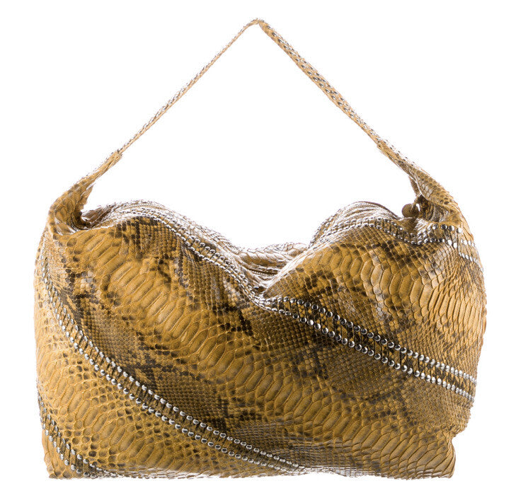 CARLOS FALCHI XL LARGE PYTHON SNAKESKIN STUDDED HOBO BAG