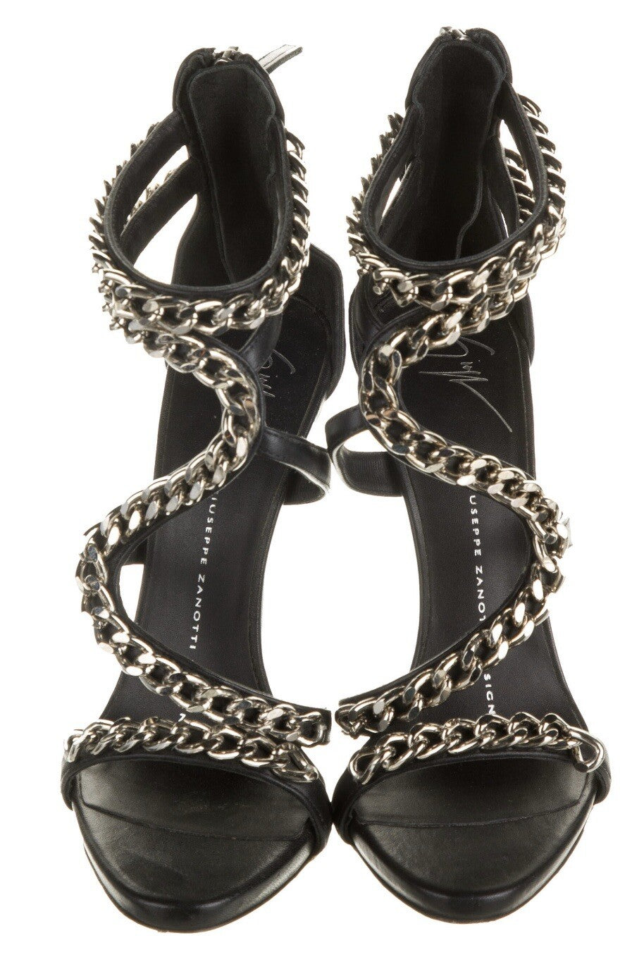 $995 GIUSEPPE ZANOTTI BLACK LEATHER CHAIN LINK SANDALS SZ 36  6