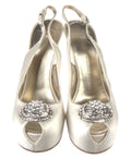 GIUSEPPE ZANOTTI OFF WHITE SILK CRUSTAL EMBELLISHED PEEP TOE HEELS SZ 6 36