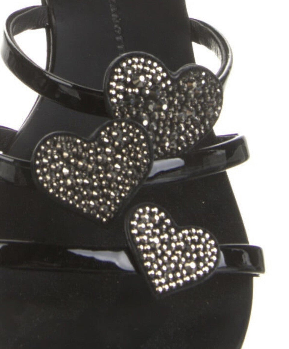 $750 GIUSEPPE ZANOTTI SWAROVSKI CRYSTAL HEART SANDALS SZ 7.5 37.5