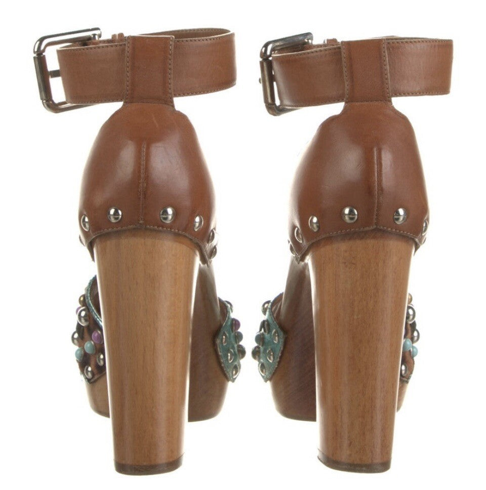 DOLCE & GABBANA LEAOOARD PRINT PONYHAIR STUDDED SANDALS SZ 6 36
