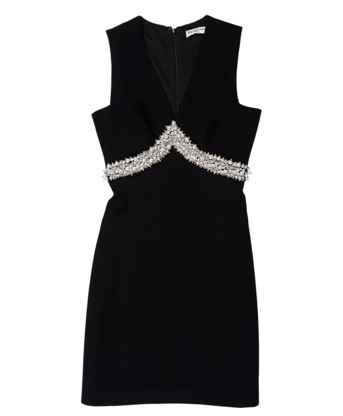 $2445 NEW BALENCIAGA BLACK PEARL EMBELLISHED MINI DRESS SZ XS US2 FR34