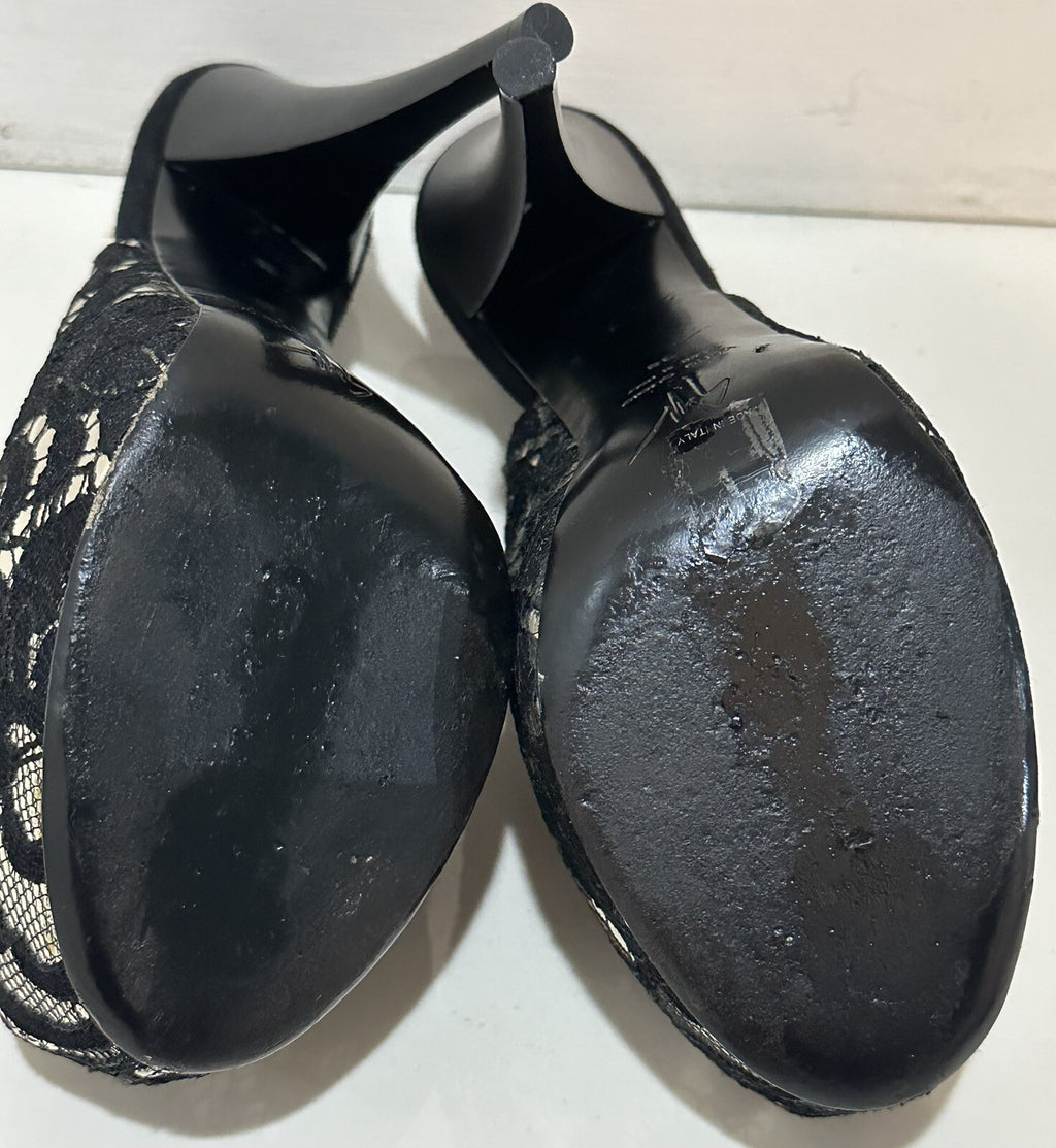 $1295 GIUSEPPE ZANOTTI GOLD & BLACK LACE SLINGBACK HEELS S 38 8 US