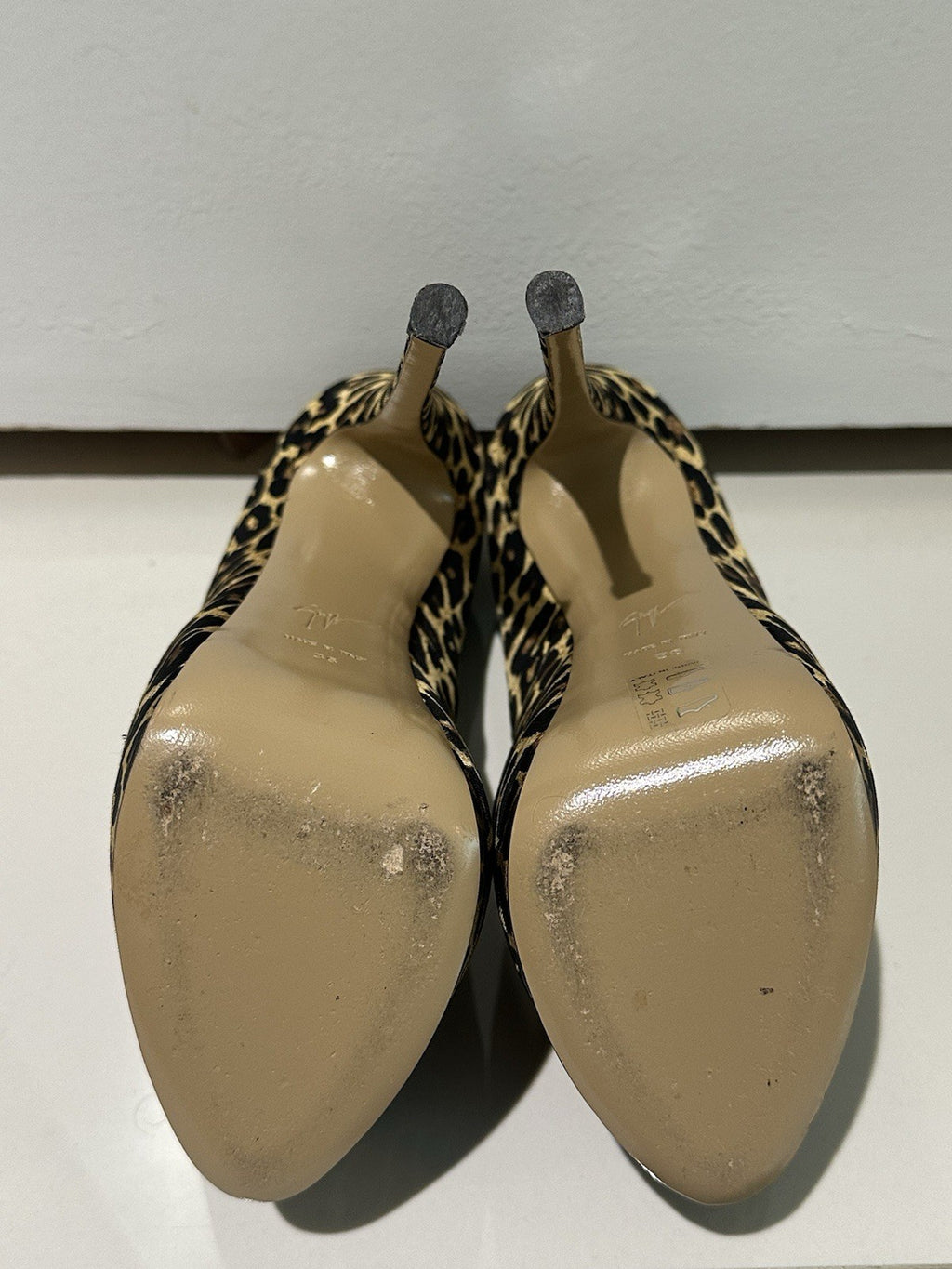 $1295 GIUSEPPE ZANOTTI LEOPARD HEELS/ PUMPS PEEP TOE SZ 36 6 US