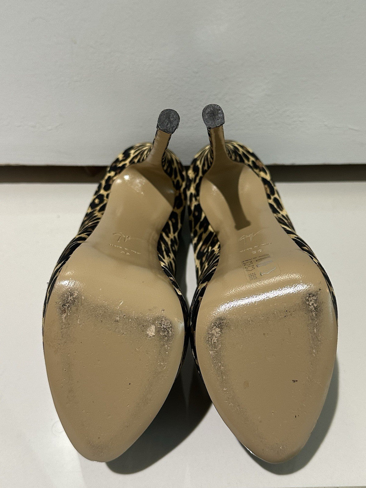 $1295 GIUSEPPE ZANOTTI LEOPARD HEELS/ PUMPS PEEP TOE SZ 36 6 US