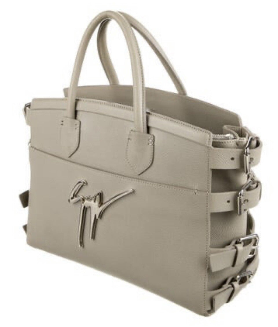 GIUSEPPE ZANOTTI GREY LEATHER LOGO BUCKLE BAG