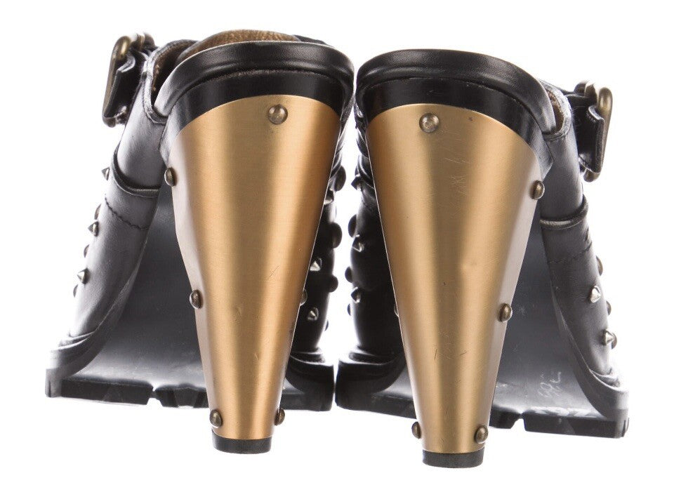 MIU MIU BLACK LEATHER STUDDED MULES SZ 8.5 38.5