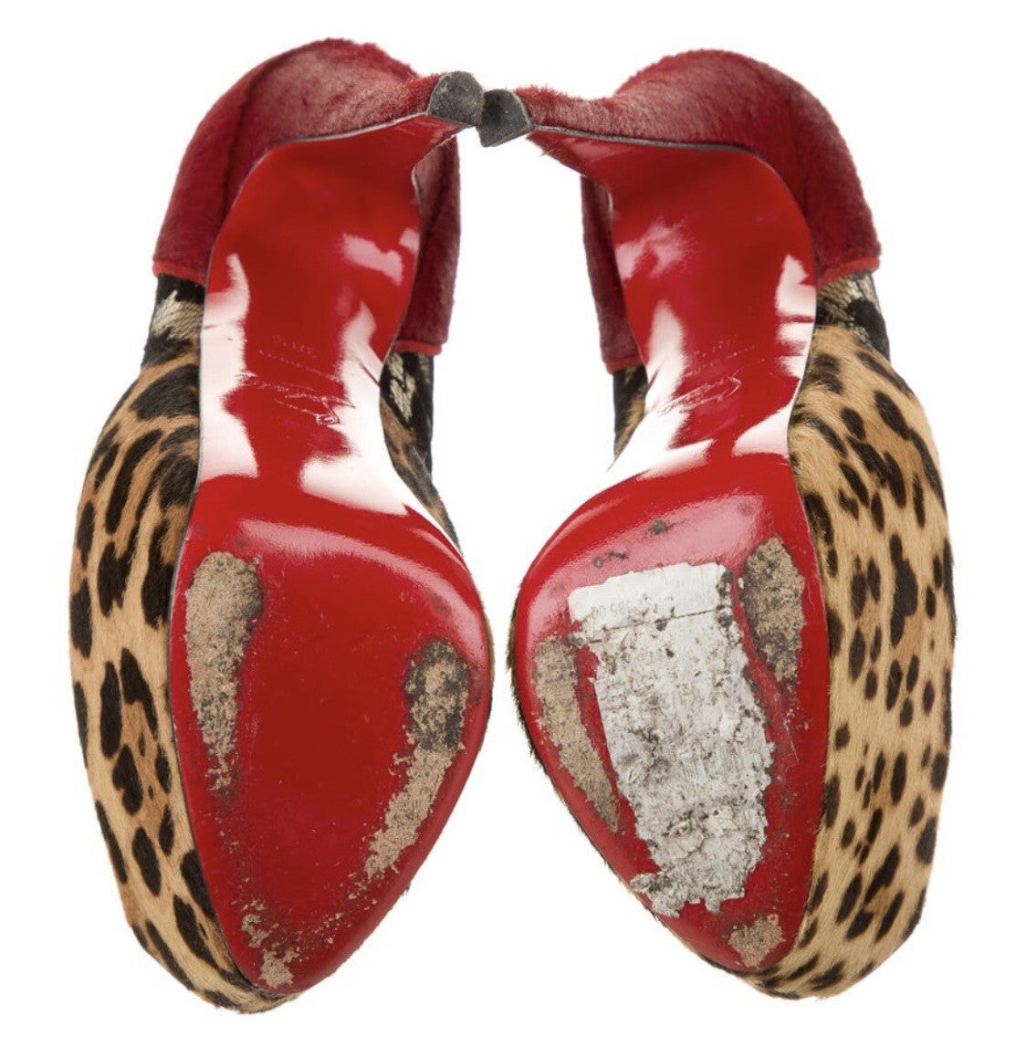 $2395 CHRISTIAN LOUBOUTIN LEOPARD PRINT PONYHAIR & LACE PLATFORM HEELS 8.5 38.5