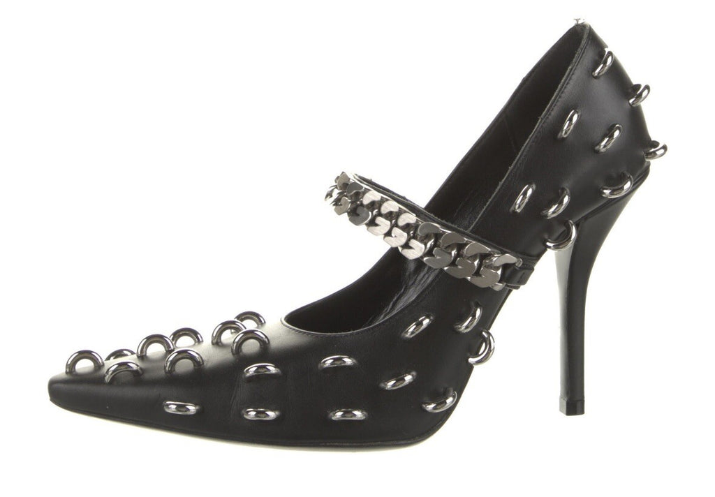 $1595 GIVENCHY LEATHER PUMPS WITH SILVER TONE HOOPS  SZ 6 36