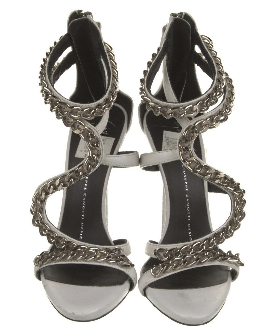 $995 GIUSEPPE ZANOTTI WHITE LEATHER CHAIN LINK SANDALS SZ 7 37
