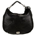 JIMMY CHOO BLACK PYTHON SNAKESKIN & CROCHET ACCENT HOBO BAG