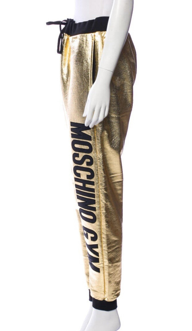 NEW MOSCHINO SWEATPANTS METALLIC GOLD SZ L
