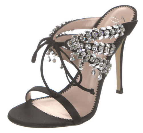 $1495 NIB GIUSEPPE ZANOTTI BLACK CRYSTAL SANDALS 7.5 37.5