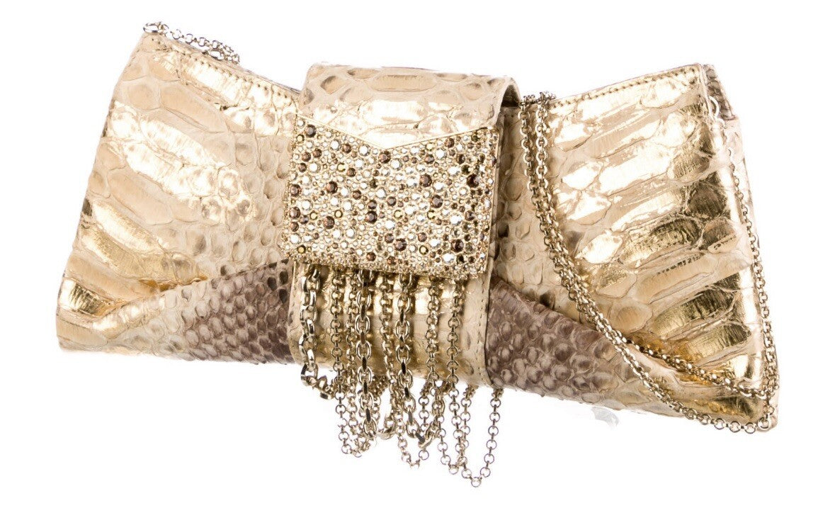 JUDITH LEIBER METALLIC PYTHON SNAKESKIN & CRYSTAL EVENING / SHOULDER BAG