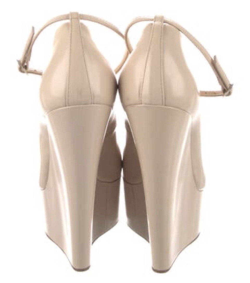 GIUSEPPE ZANOTTI NUDE LEATHER WEDGE HEELS SZ 9.5 39.5