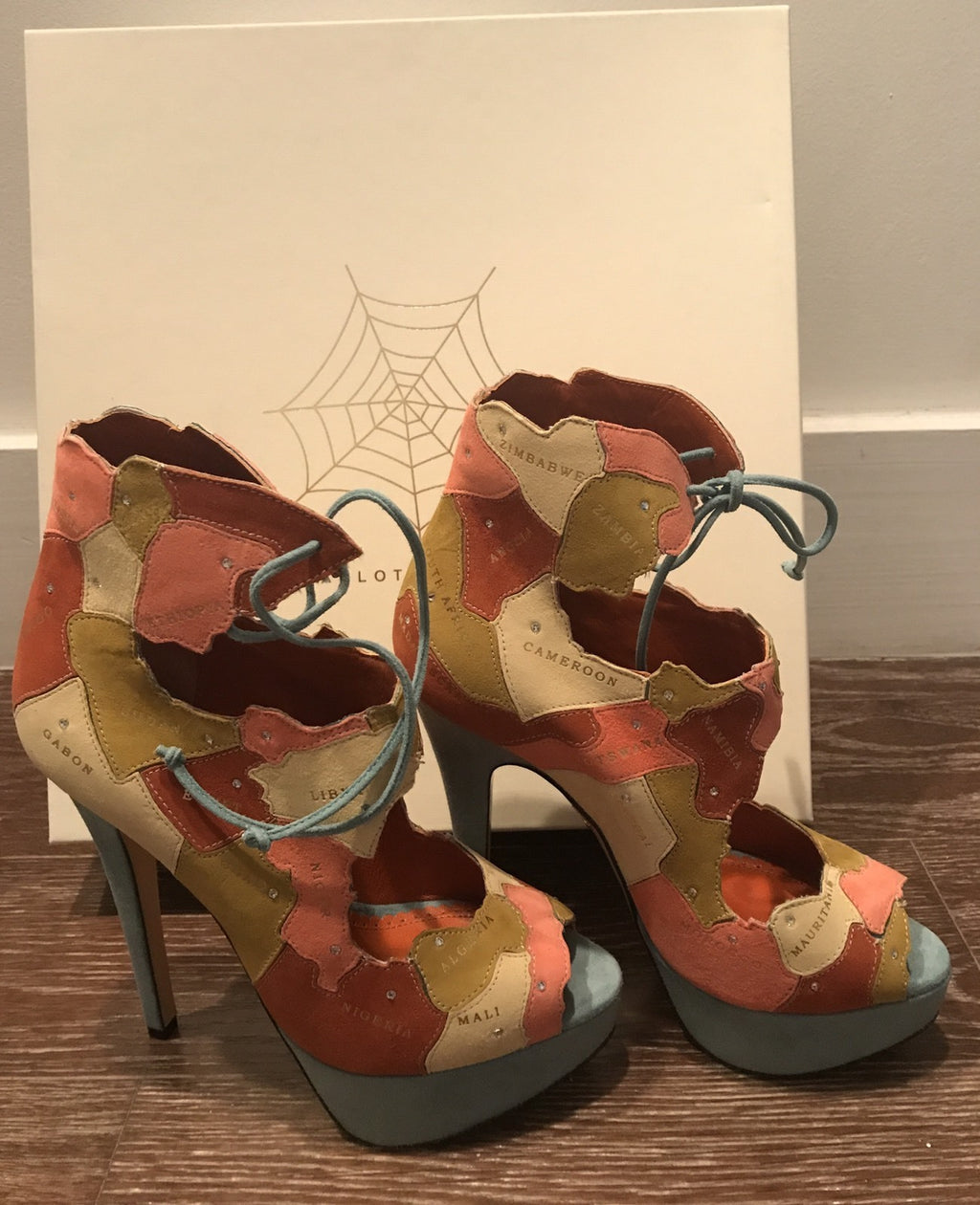 $1435 NIB CHARLOTTE OLYMPIA WORLD SUEDE PUMPS W/ CRYSTALS SZ 36