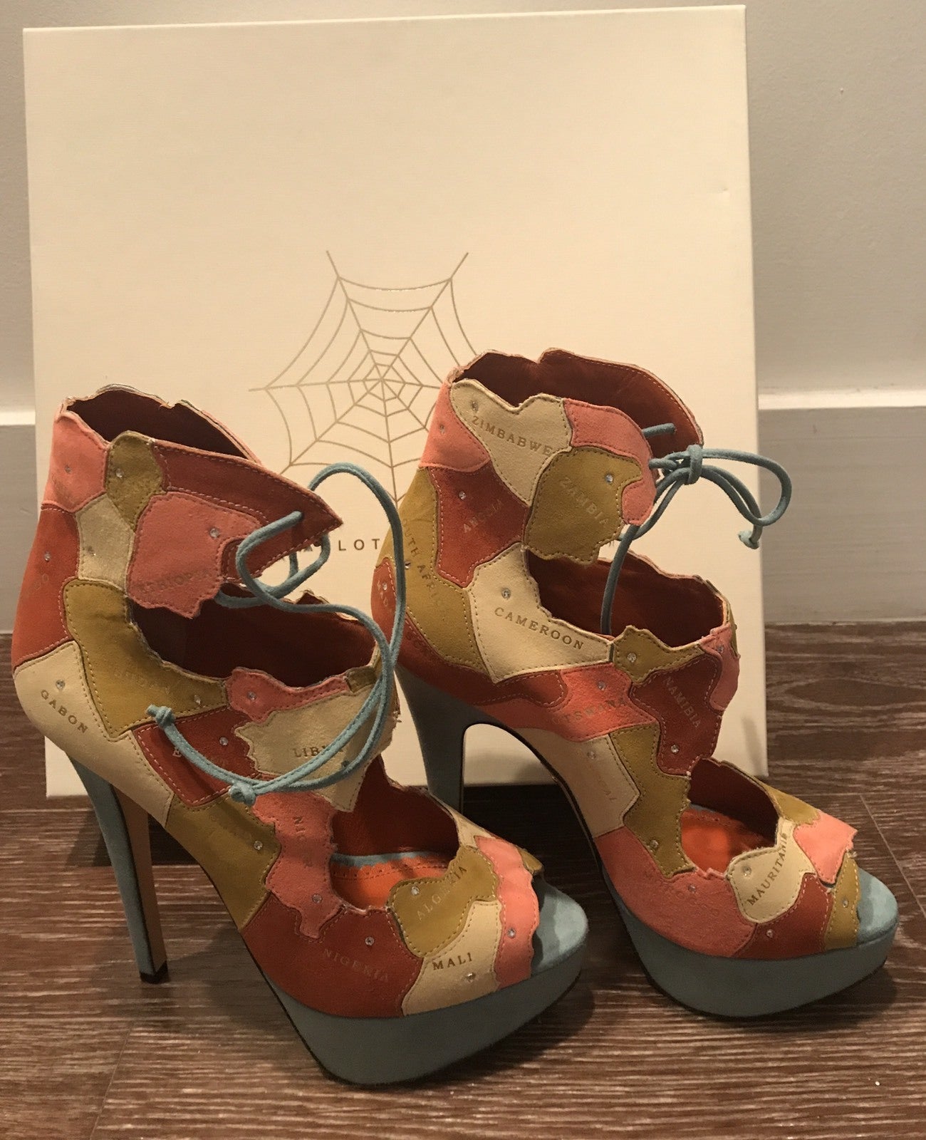$1435 NIB CHARLOTTE OLYMPIA WORLD SUEDE PUMPS W/ CRYSTALS SZ 36