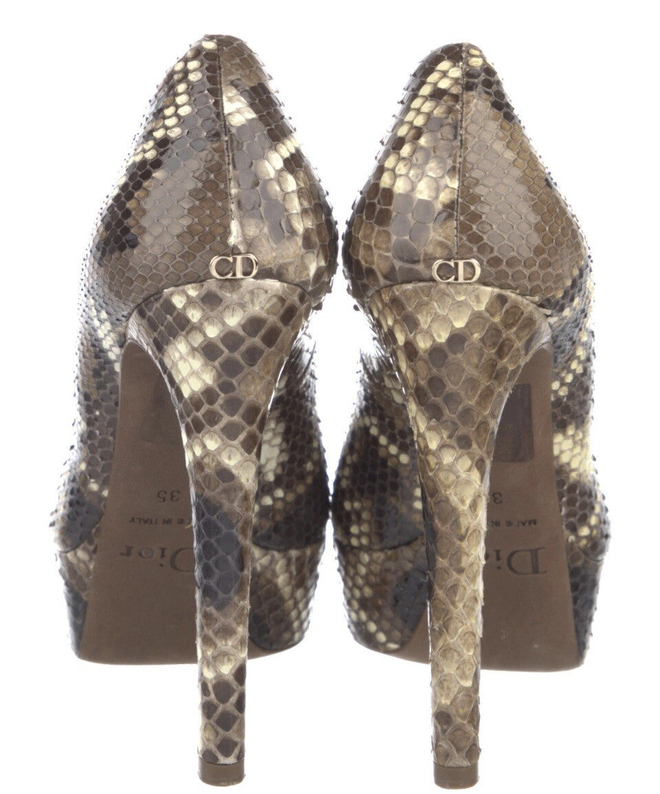 CHRISTIAN DIOR PYTHON SNAKESKIN PEEP TOE PLATFORM PUMPS SZ 5 35