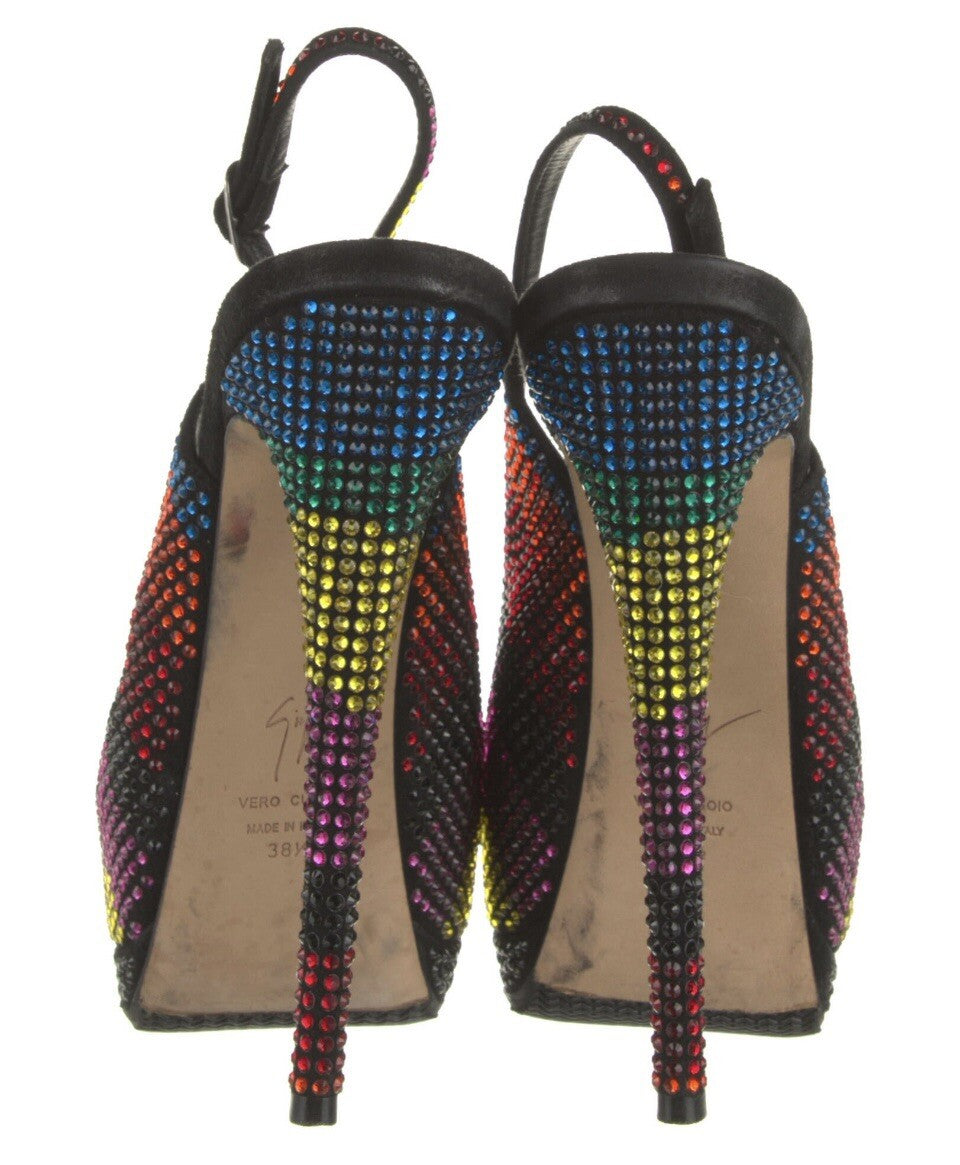 GIUSEPPE ZANOTTI CRYSTAL EMBELLISHED PEEP TOE HEELS SZ 8.5 38.5