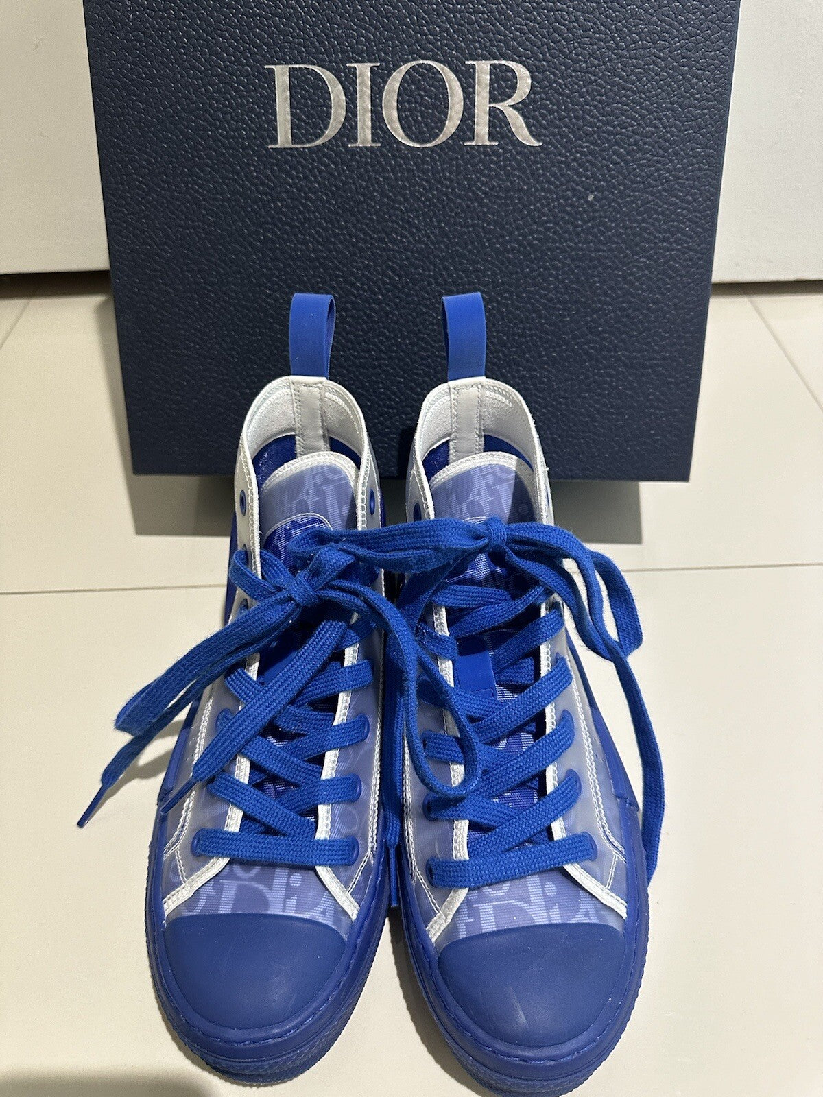 DIOR B23 WOMENS OBLIQUE HIGH TOP SNEAKERS BLUE SZ 6 36