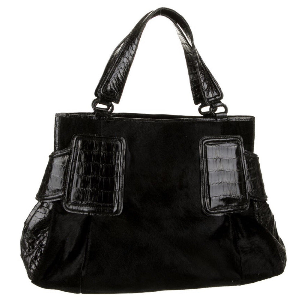 $2950 NANCY GONZALEZ BLACK CROCODILE & PONYHAIR HOBO BAG
