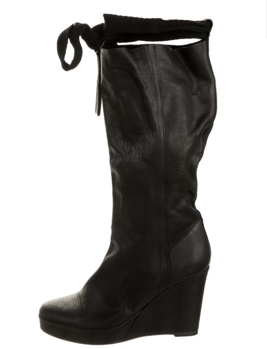 $475 NIB HUMANOID BLACK LEATHER MID CALF PLATFORM BOOTS SZ 6 36