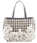 $4400 NANCY GONZALEZ CROCODILE & PYTHON 3D FLOWER LARGE EMBELLISHED TOTE BAG