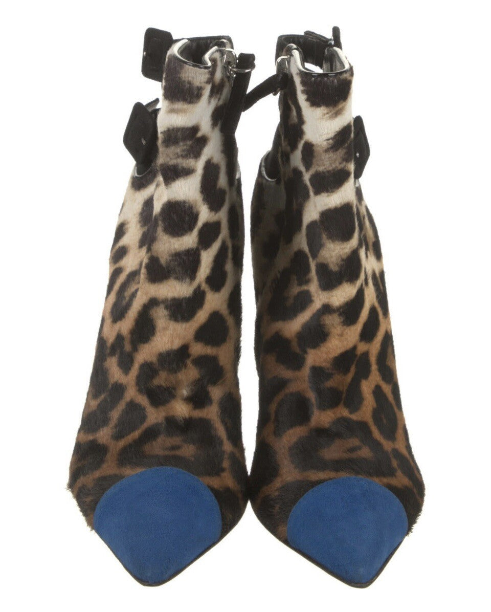 NEW GIUSEPPE ZANOTTI LEOPARD PRINT PONYHAIR ANKLE BOOTS SZ 7 37