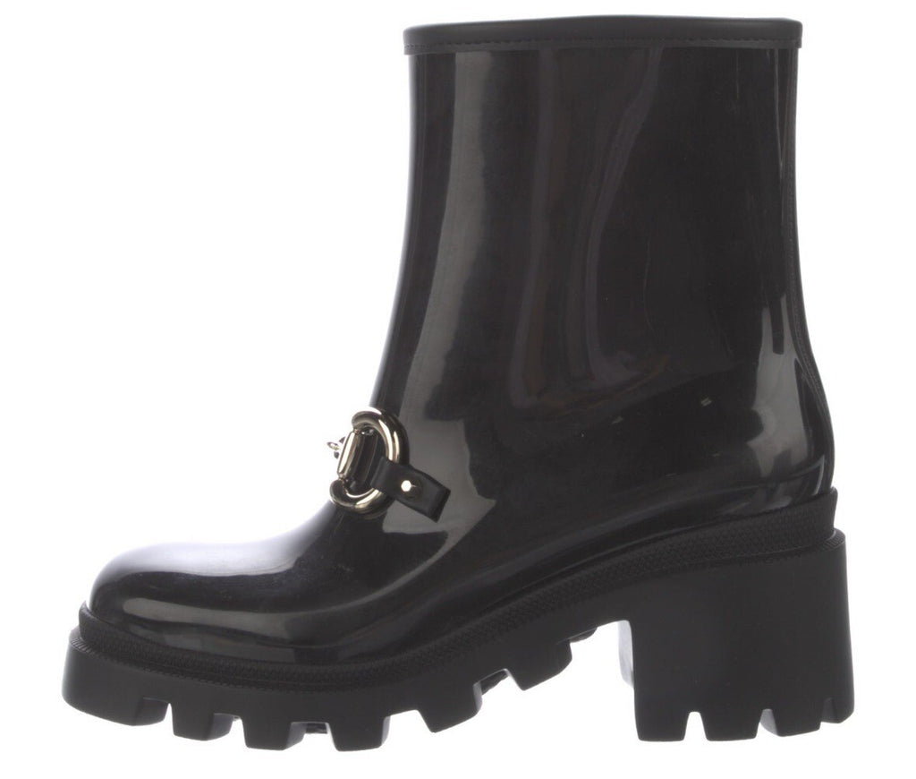 NIB GUCCI HORSEBIT BLACK RUBBER RAIN BOOTS SZ 6 36