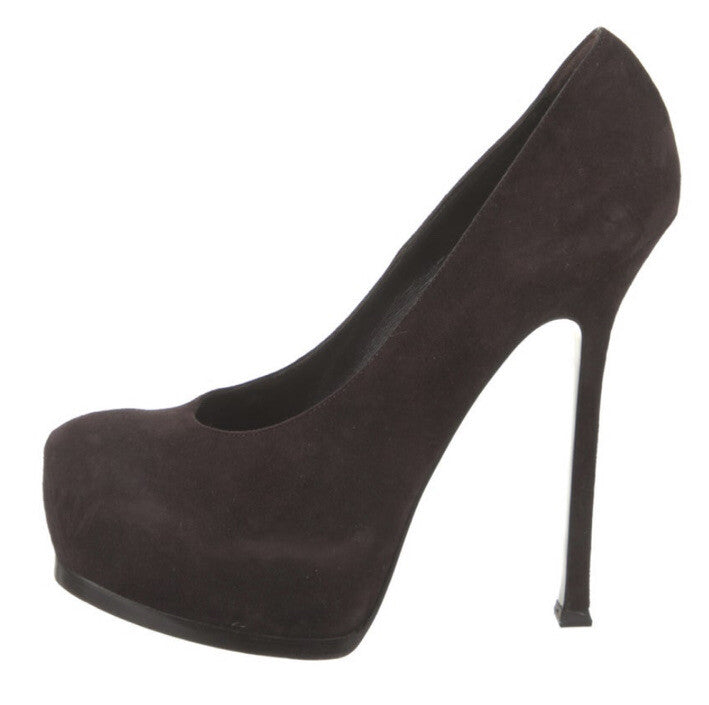 $995 YVES SAINT LAURENT TRIBTOO BROWN SUEDE PLATFORM PUMPS SZ 9 39