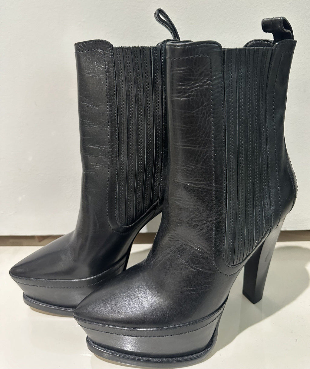 ALEXANDER WANG PLATFORM BOOTS BLACK LEATHER S 36 6 US