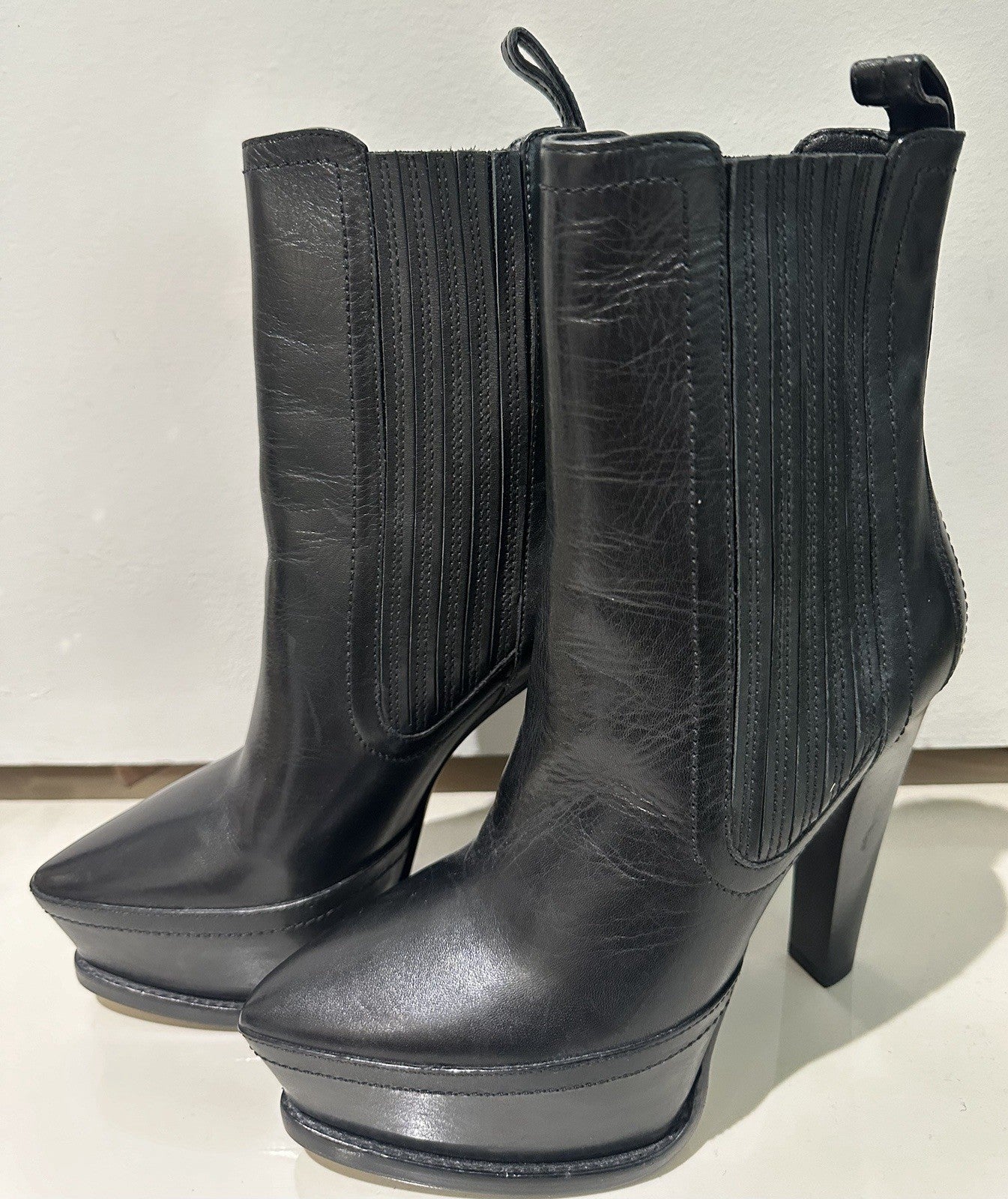 ALEXANDER WANG PLATFORM BOOTS BLACK LEATHER S 36 6 US