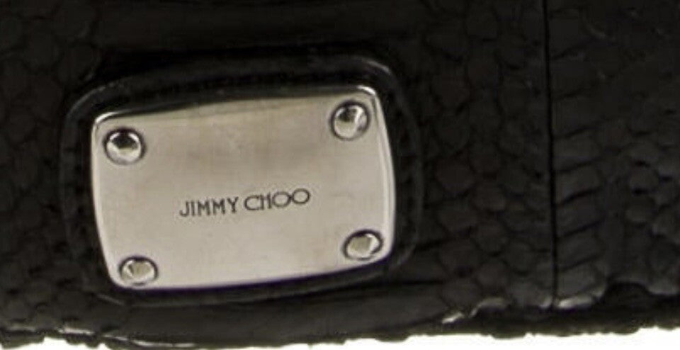 JIMMY CHOO BLACK PYTHON SNAKESKIN & CROCHET ACCENT HOBO BAG
