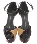 $995 GIUSEPPE ZANOTTI BURGUNDY PATENT LEATHER PEEP TOE HEELS SZ 6.5 36.5