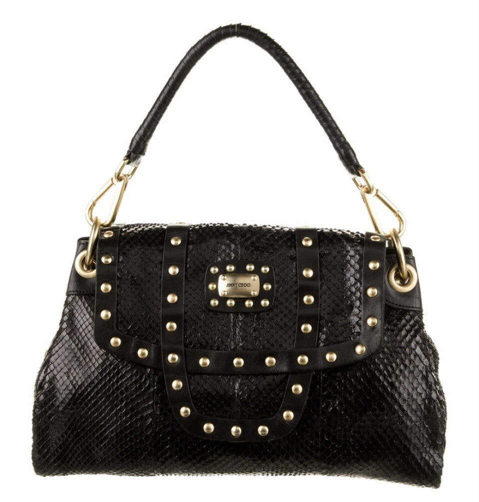 $2600 JIMMY CHOO BLACK PYTHON SNAKESKIN HOBO BAG